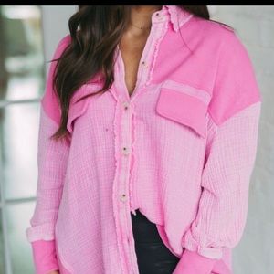 These Three Boutique Pink Frayed Jacket